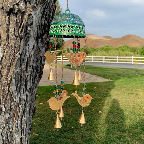 Bohemian Gypsy Metal Bird Carrousel Wind Chime Mobile With Beads & Sequin - Picture 5 of 5
